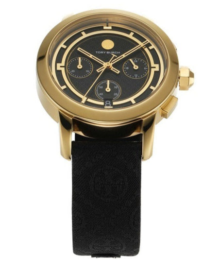 Tory Burch The Tory Chronograph Black Dial Black Leather Strap Watch for Women - TBW1055 Buy Now By Tory Burch