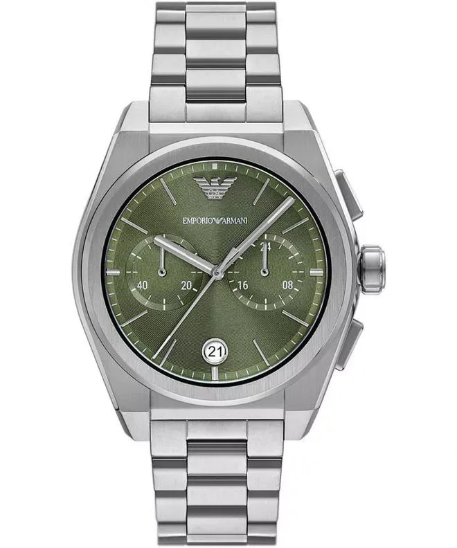 Emporio Armani Federico Chronograph Green Dial Silver Steel Strap Watch for Men - AR11640 Buy Now By Emporio Armani