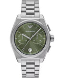 Emporio Armani Federico Chronograph Green Dial Silver Steel Strap Watch for Men - AR11640 Buy Now By Emporio Armani