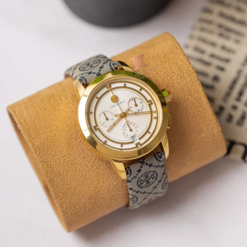 Tory Burch Classic Chronograph White Dial Grey Nylon Strap Watch for Women - TBW1035 Buy Now By Tory Burch