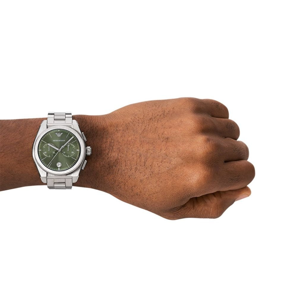 Emporio Armani Federico Chronograph Green Dial Silver Steel Strap Watch for Men - AR11640 Buy Now By Emporio Armani