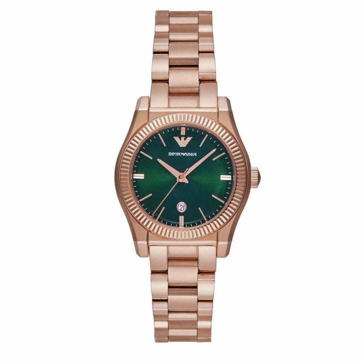 Emporio Armani Federica Analog Green Dial Rose Gold Steel Strap Watch for Women - AR11639 Buy Now By Emporio Armani