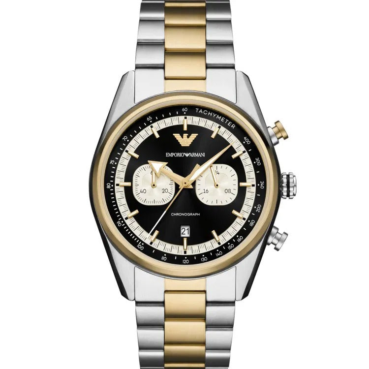 Emporio Armani Racer Chronograph Black Dial Two Tone Steel Strap Watch for Men - AR11678 Buy Now By Emporio Armani