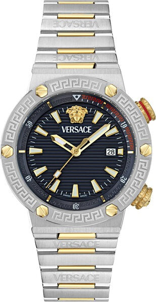 Versace Greca Logo Diver Quartz Black Dial Two Tone Steel Strap Watch for Men - VE8G00424 Buy Now By Versace