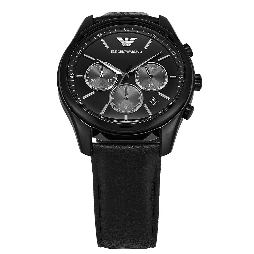 Emporio Armani Antonio Chronograph Black Dial Black Leather Strap Watch for Men - AR11583 Buy Now By Emporio Armani