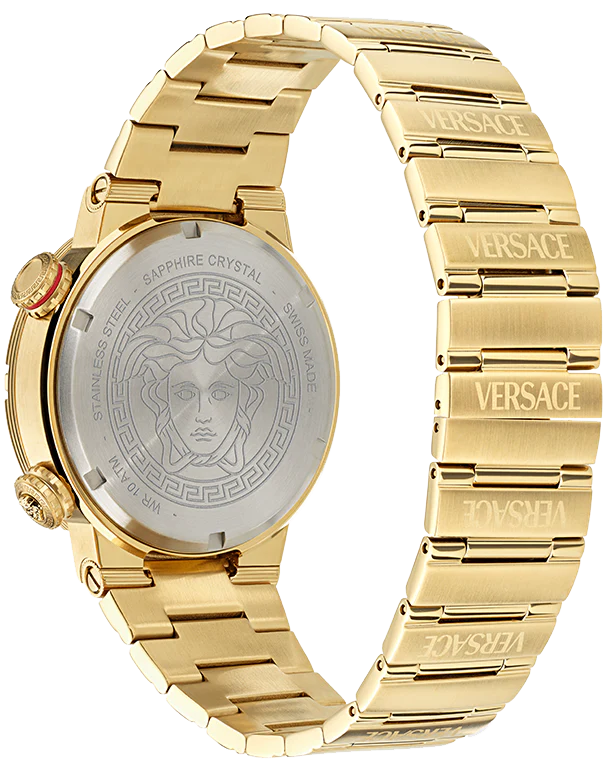 Versace Greca Logo Quartz Black Dial Gold Steel Strap Watch for Men - VE8G00624 Buy Now By Versace