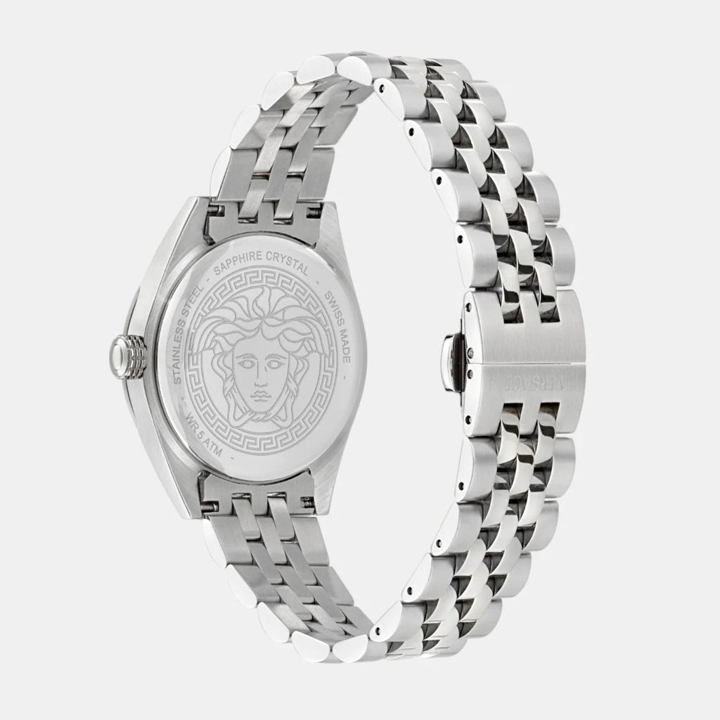 Versace V-Code Analog Blue Dial Silver Steel Strap Watch for Women - VE8I00324 Buy Now By Versace