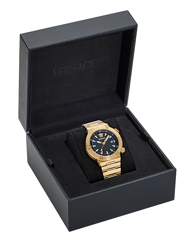 Versace Greca Logo Quartz Black Dial Gold Steel Strap Watch for Men - VE8G00624 Buy Now By Versace