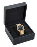 Versace Greca Logo Quartz Black Dial Gold Steel Strap Watch for Men - VE8G00624 Buy Now By Versace