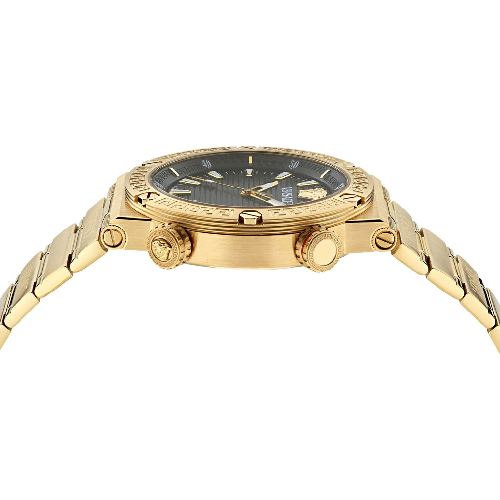 Versace Greca Logo Quartz Black Dial Gold Steel Strap Watch for Men - VE8G00624 Buy Now By Versace