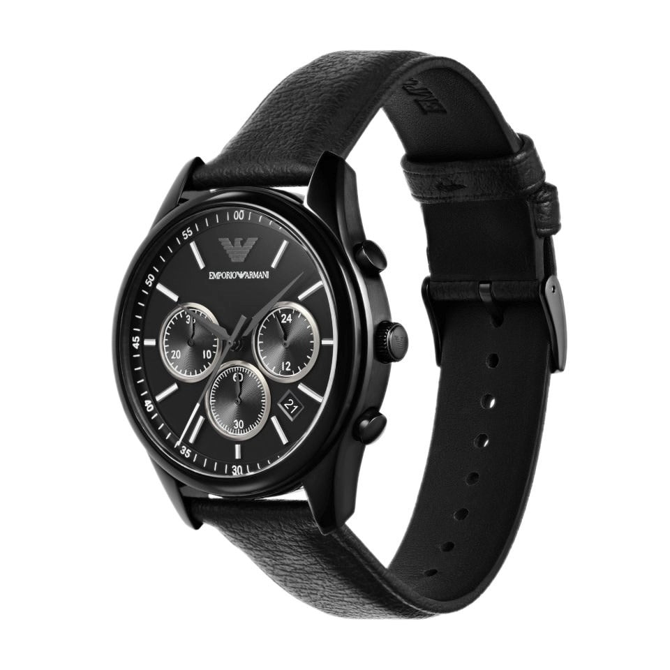 Emporio Armani Antonio Chronograph Black Dial Black Leather Strap Watch for Men - AR11583 Buy Now By Emporio Armani