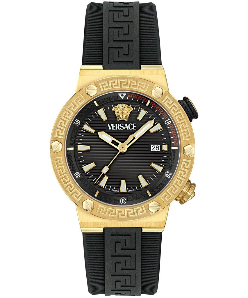Versace Greca Logo Diver Quartz Black Dial Black Rubber Strap Watch for Men - VE8G00324 Buy Now By Versace