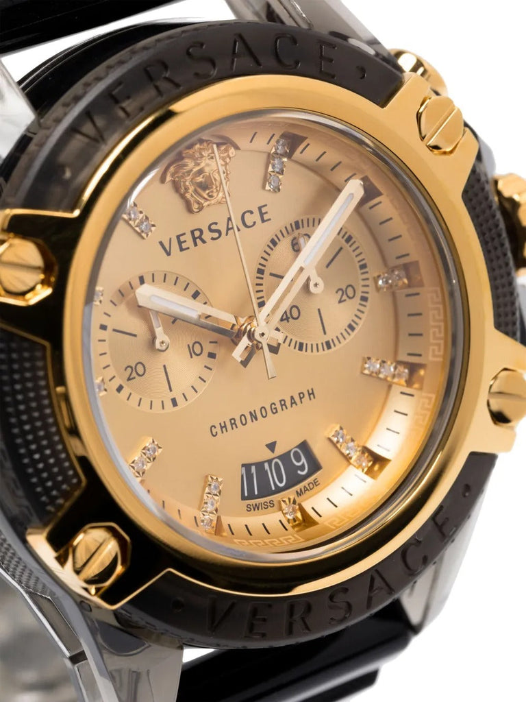 Versace Icon Active Chrono Gold Dial Black Silicone Strap Unisex Watch - VEZ701623 Buy Now By Versace