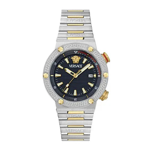 Versace Greca Logo Diver Quartz Black Dial Two Tone Steel Strap Watch for Men - VE8G00424 Buy Now By Versace