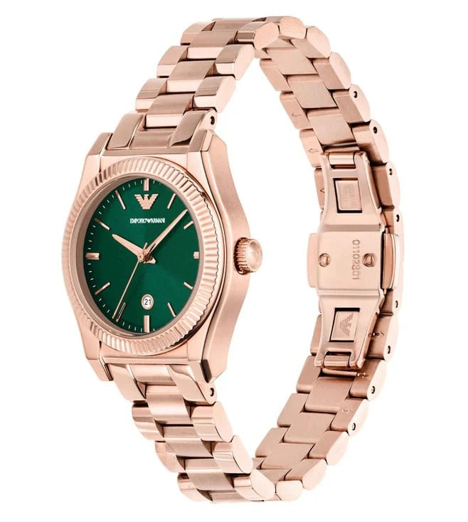 Emporio Armani Federica Analog Green Dial Rose Gold Steel Strap Watch for Women - AR11639 Buy Now By Emporio Armani