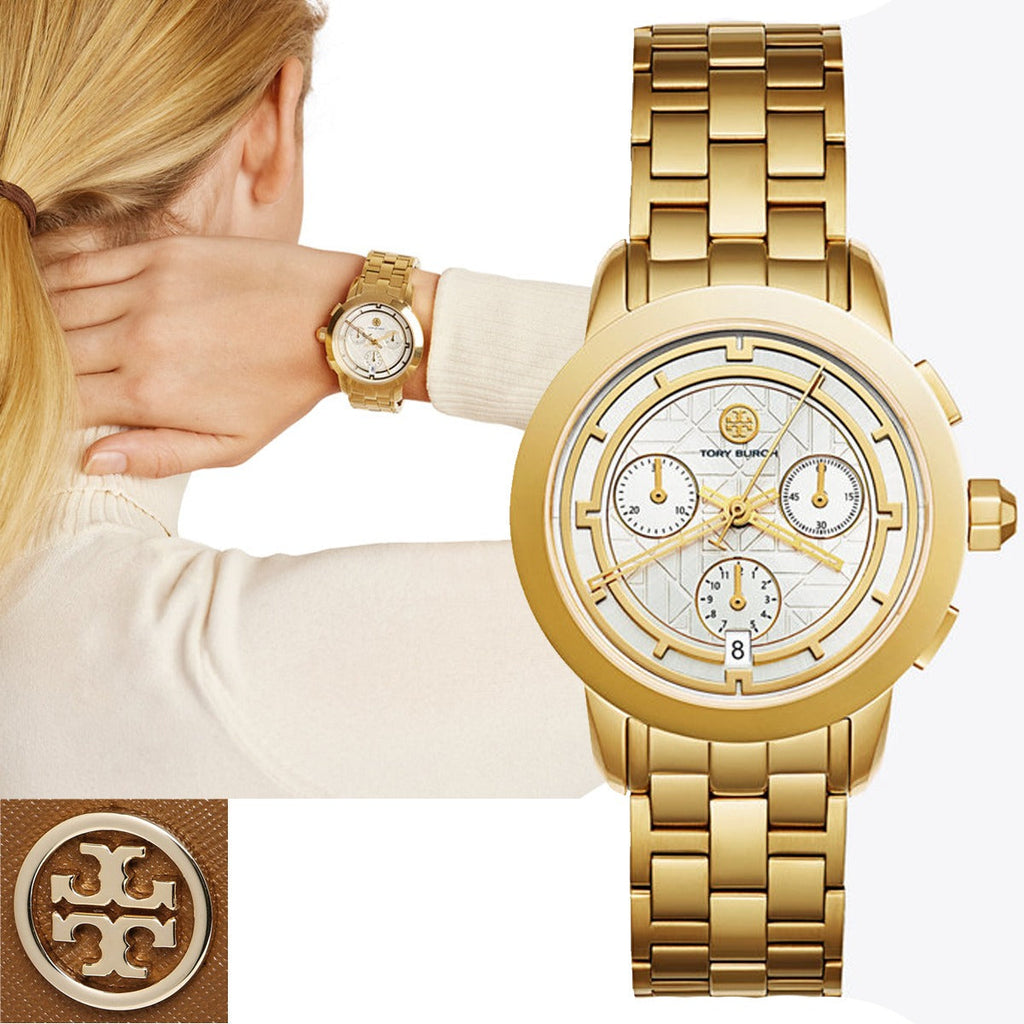 Tory Burch Classic Chronograph White Dial Gold Steel Strap Watch for Women - TBW1032 Buy Now By Tory Burch
