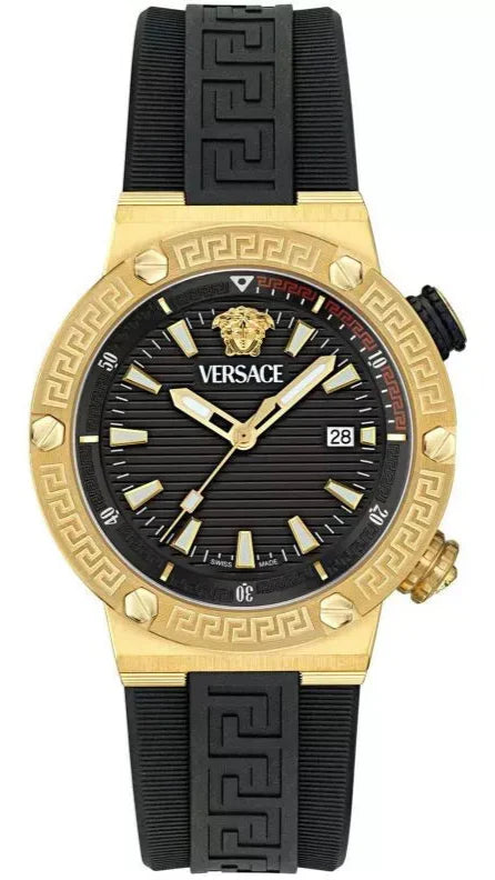 Versace Greca Logo Diver Quartz Black Dial Black Rubber Strap Watch for Men - VE8G00324 Buy Now By Versace