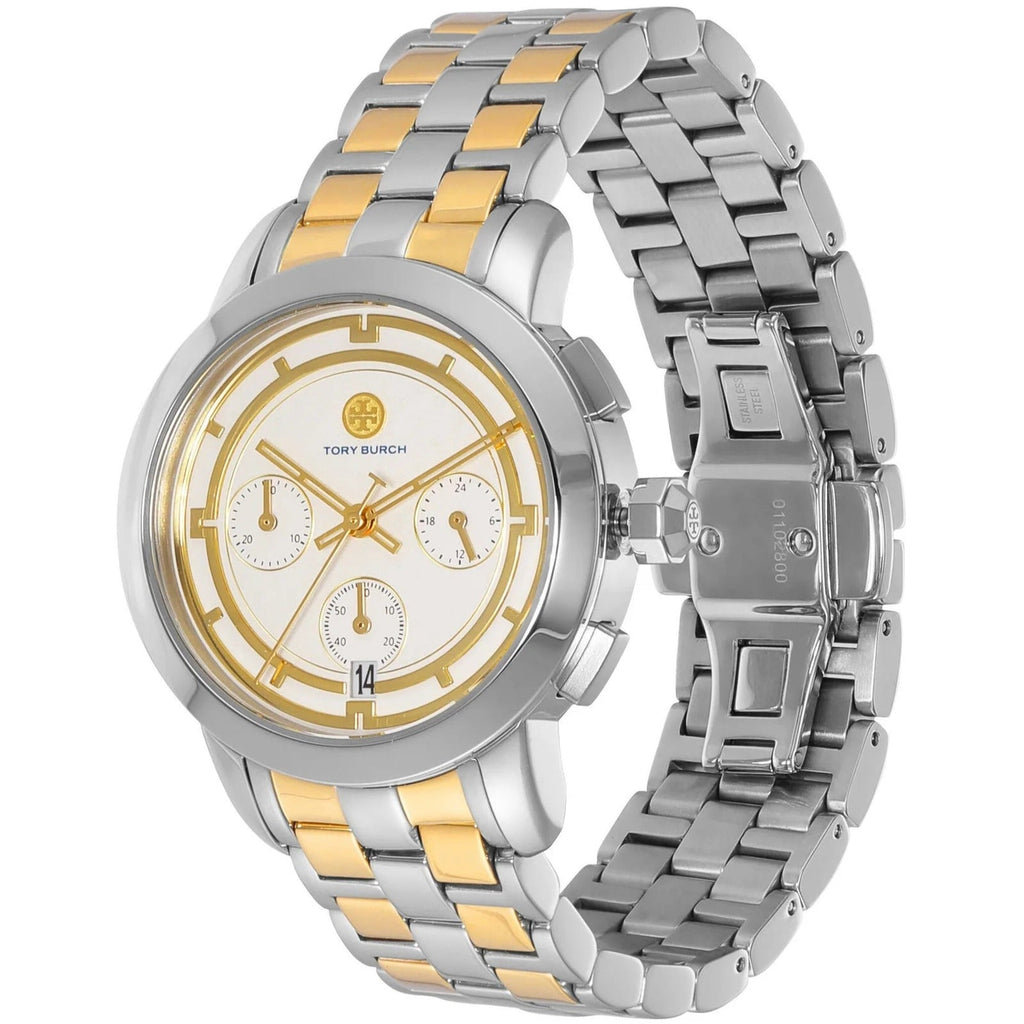 Tory Burch Classic Chronograph White Dial Two Tone Steel Strap Watch for Women - TBW1034 Buy Now By Tory Burch