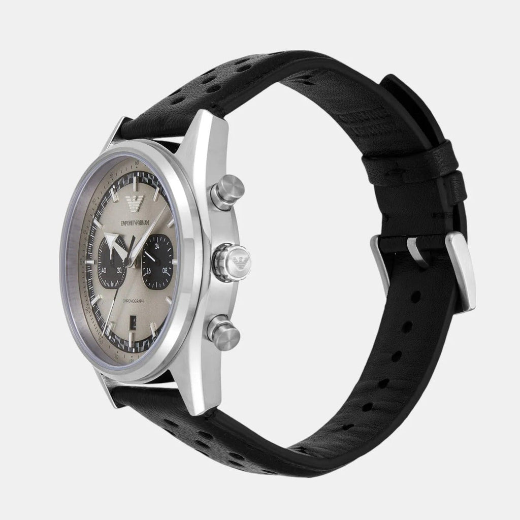 Emporio Armani Racer Chronograph Silver Dial Black Leather Strap Watch for Men - AR11677 Buy Now By Emporio Armani