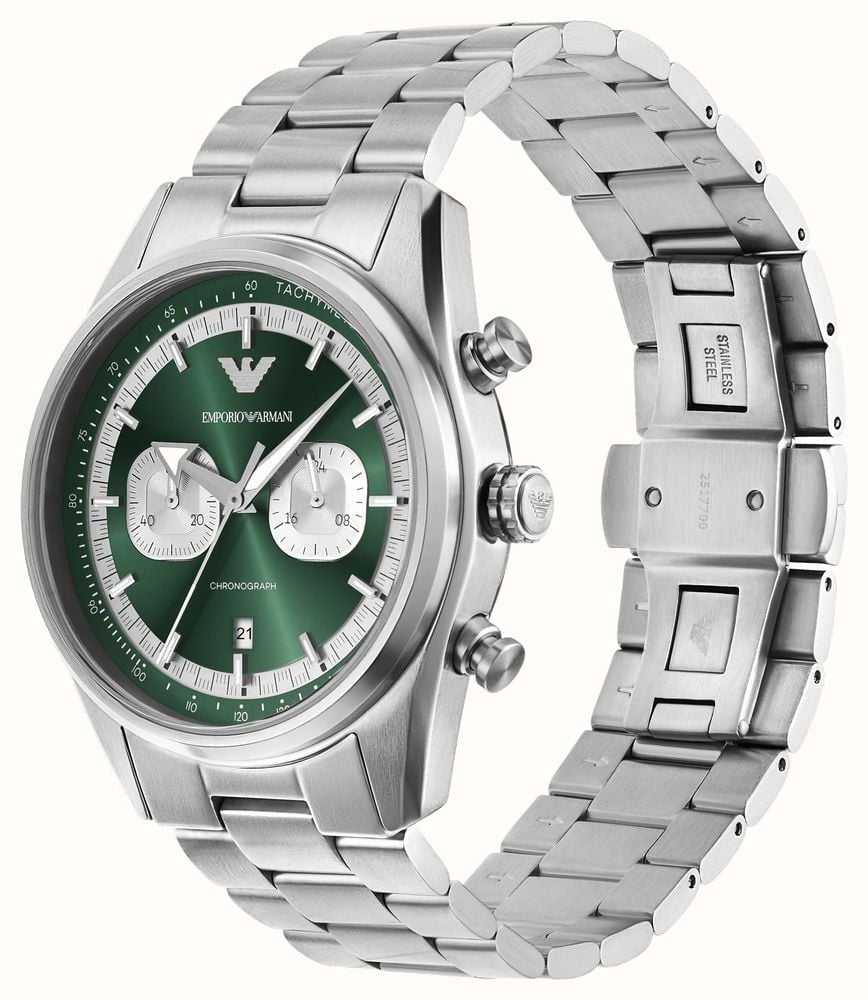 Emporio Armani Racer Chronograph Green Dial Silver Steel Strap Watch for Men - AR11637 Buy Now By Emporio Armani