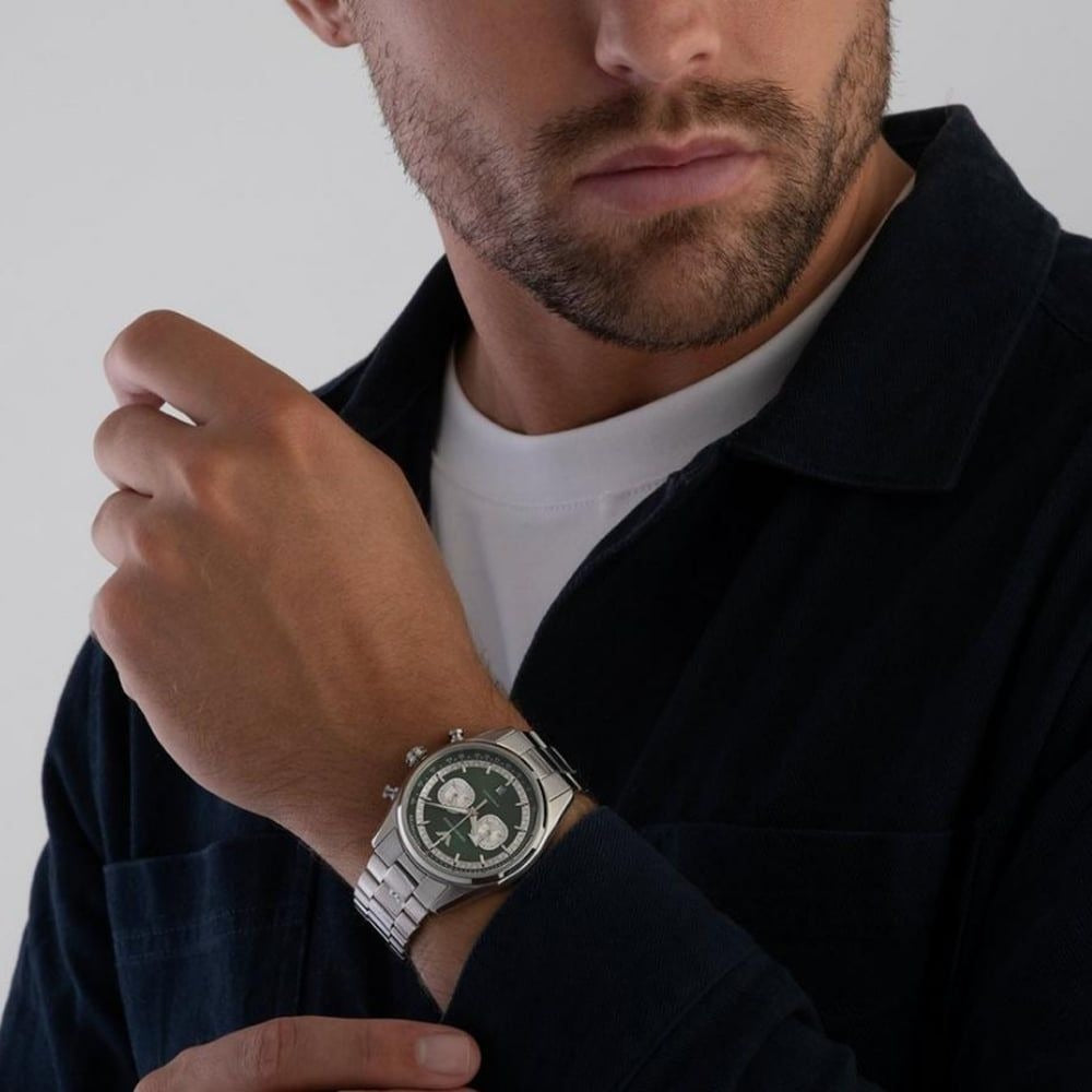 Emporio Armani Racer Chronograph Green Dial Silver Steel Strap Watch for Men - AR11637 Buy Now By Emporio Armani