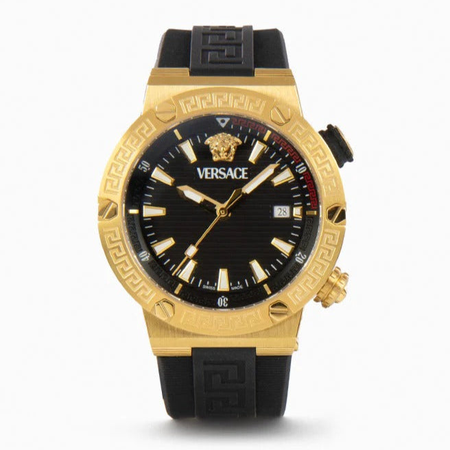 Versace Greca Logo Diver Quartz Black Dial Black Rubber Strap Watch for Men - VE8G00324 Buy Now By Versace