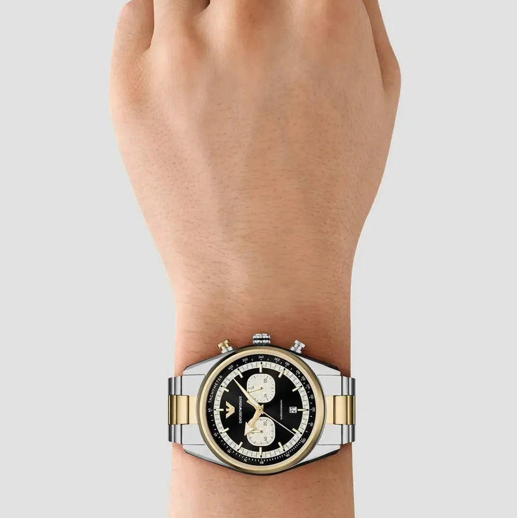 Emporio Armani Racer Chronograph Black Dial Two Tone Steel Strap Watch for Men - AR11678 Buy Now By Emporio Armani