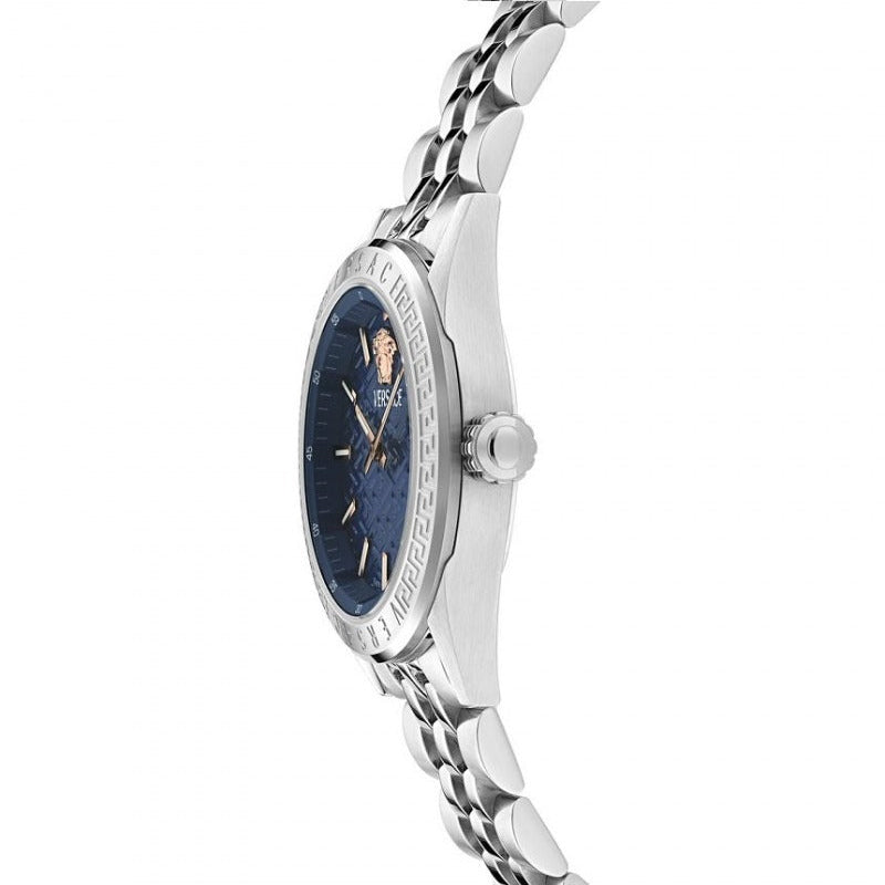 Versace V-Code Analog Blue Dial Silver Steel Strap Watch for Women - VE8I00324 Buy Now By Versace