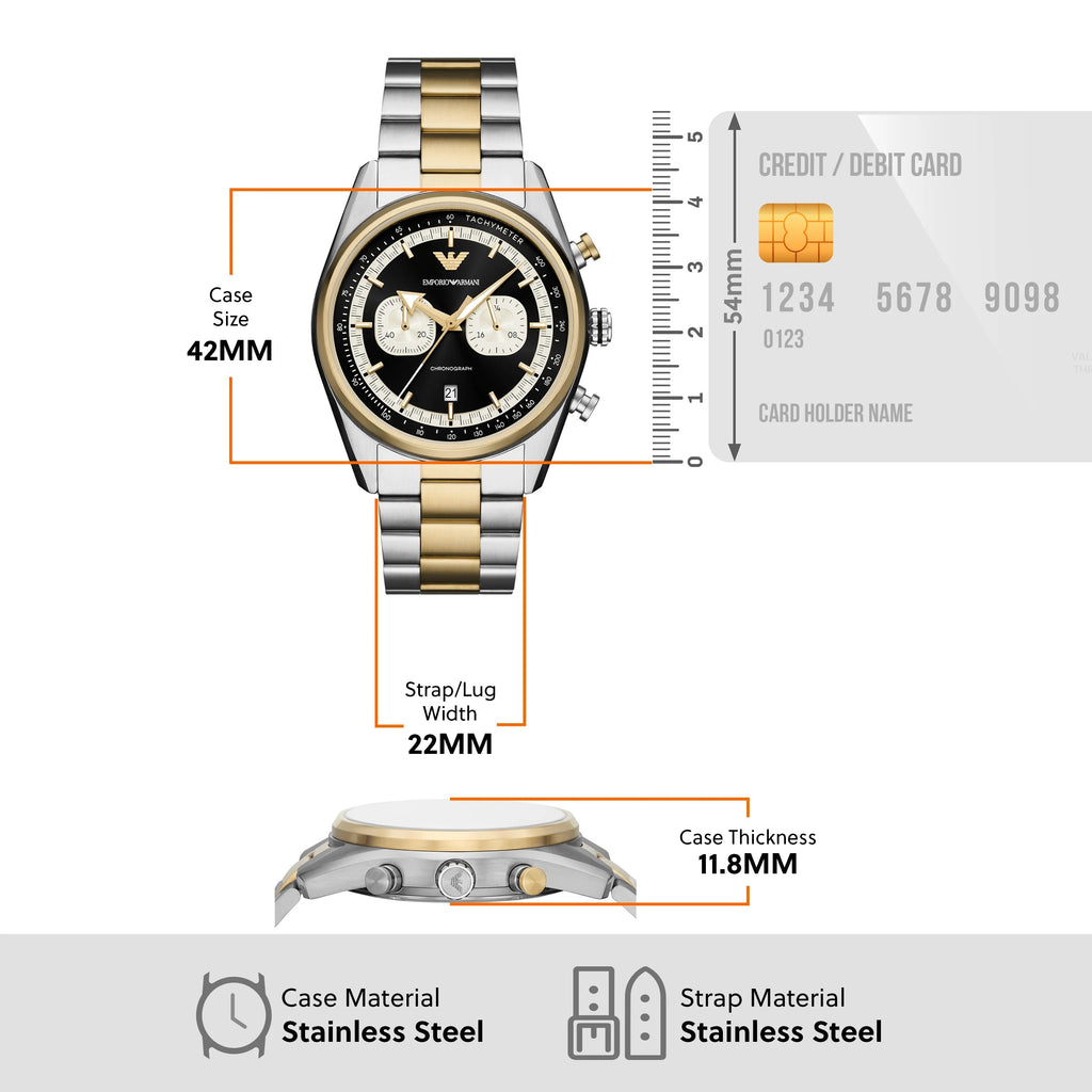 Emporio Armani Racer Chronograph Black Dial Two Tone Steel Strap Watch for Men - AR11678 Buy Now By Emporio Armani