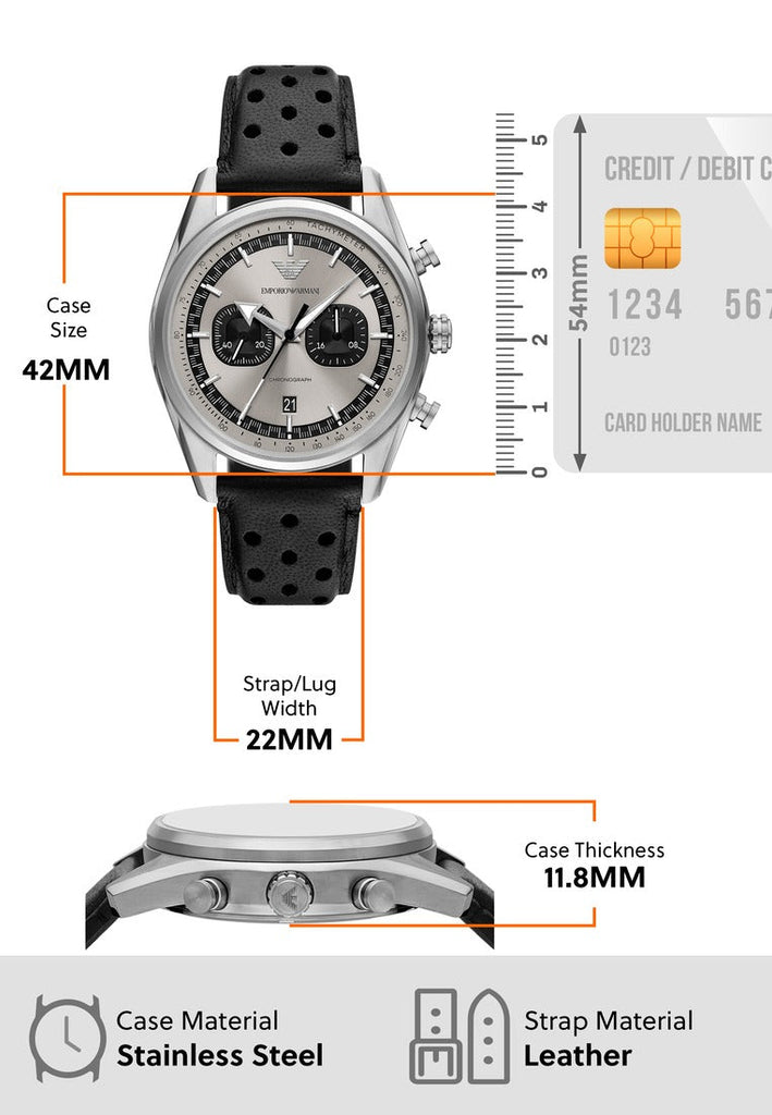 Emporio Armani Racer Chronograph Silver Dial Black Leather Strap Watch for Men - AR11677 Buy Now By Emporio Armani