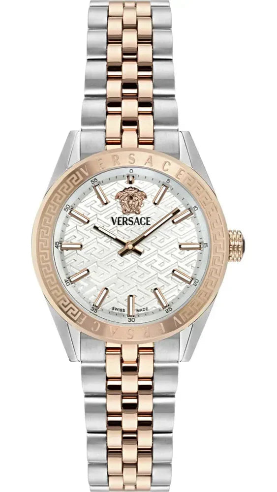 Versace V-Code Analog White Dial Two Tone Steel Strap Watch for Women - VE8I00624 Buy Now By Versace