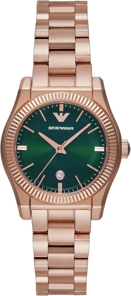 Emporio Armani Federica Analog Green Dial Rose Gold Steel Strap Watch for Women - AR11639 Buy Now By Emporio Armani
