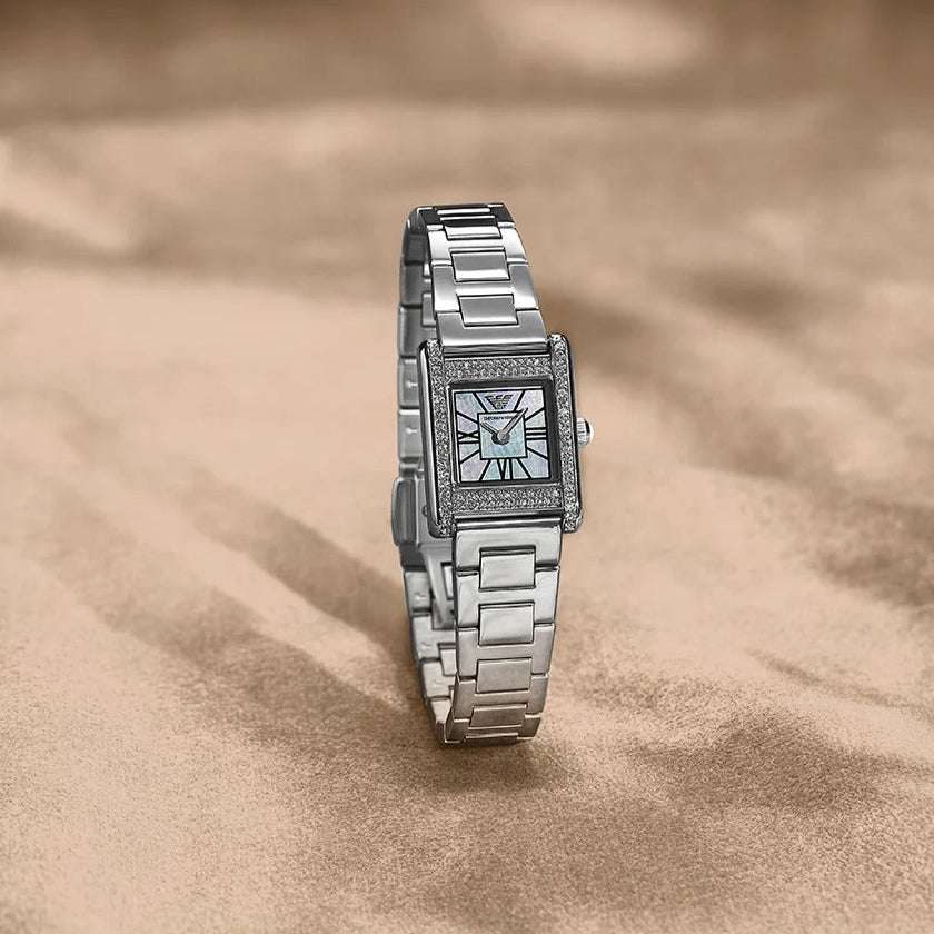 Emporio Armani Genni Analog Mother of Pearl Dial Silver Steel Strap Watch for Women - AR11662 Buy Now By Emporio Armani