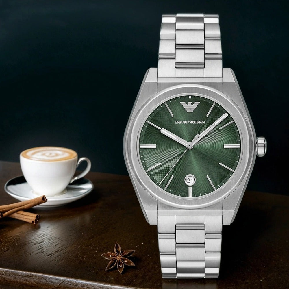 Emporio Armani Frederico Analog Green Dial Silver Steel Strap Watch for Men - AR11621 Buy Now By Emporio Armani