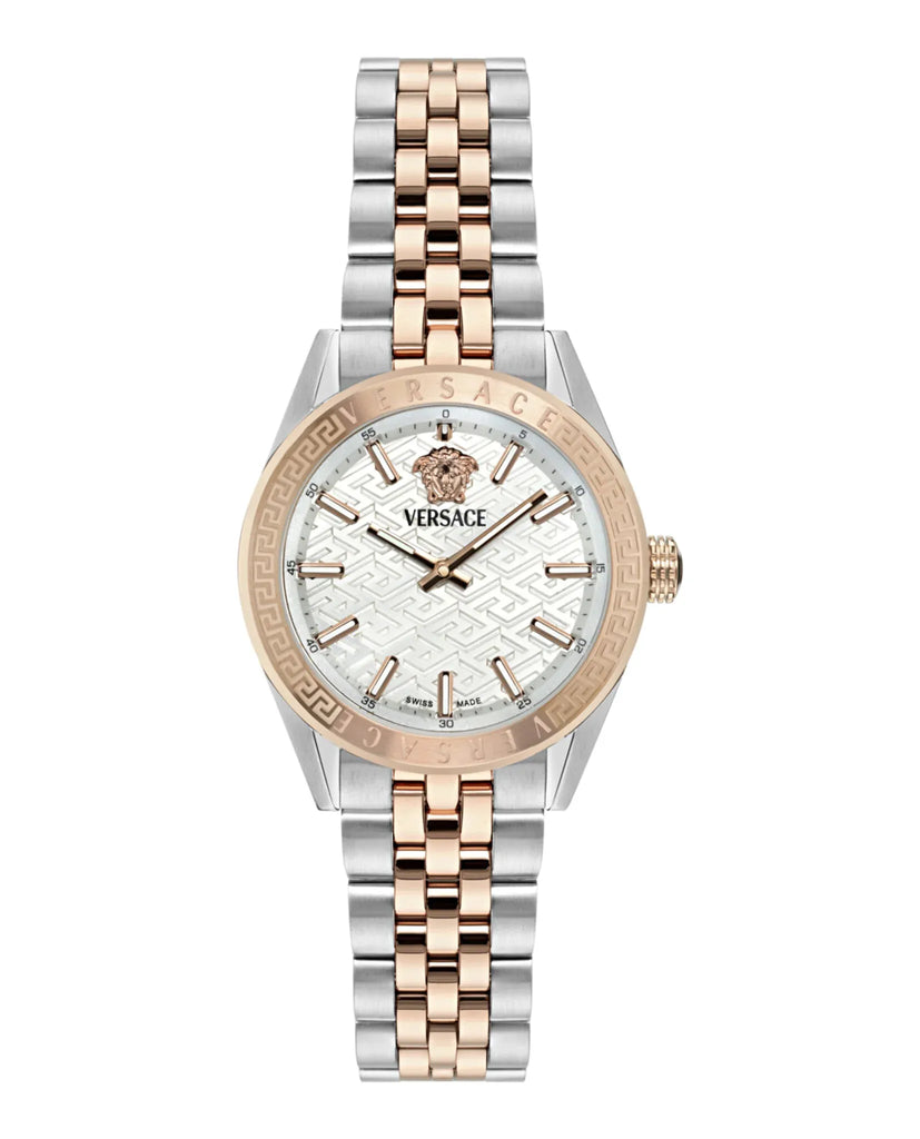 Versace V-Code Analog White Dial Two Tone Steel Strap Watch for Women - VE8I00624 Buy Now By Versace