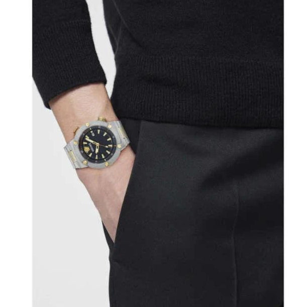 Versace Greca Logo Diver Quartz Black Dial Two Tone Steel Strap Watch for Men - VE8G00424 Buy Now By Versace
