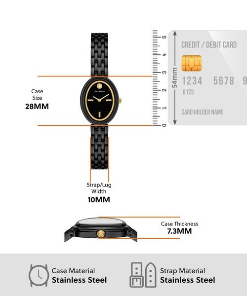 Tory Burch Oval Black Dial Black Steel Strap Watch for Women - TBW6035 Buy Now By Tory Burch