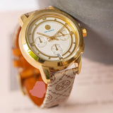 Tory Burch The Tory Chronograph White Dial Maroon Jacquard Strap Watch for Women - TBW1050 Buy Now By Tory Burch