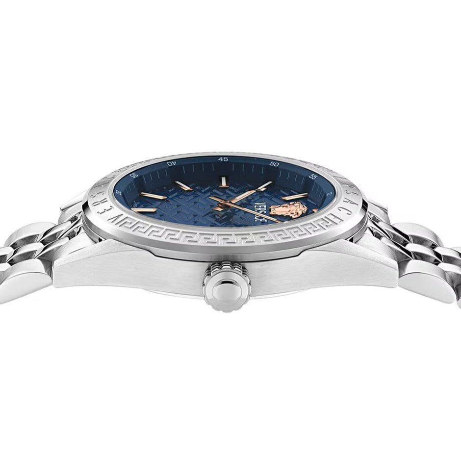 Versace V-Code Analog Blue Dial Silver Steel Strap Watch for Women - VE8I00324 Buy Now By Versace