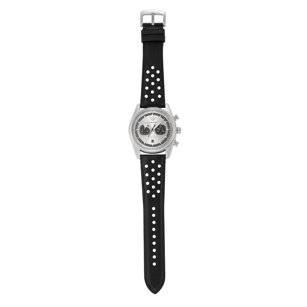 Emporio Armani Racer Chronograph Silver Dial Black Leather Strap Watch for Men - AR11677 Buy Now By Emporio Armani