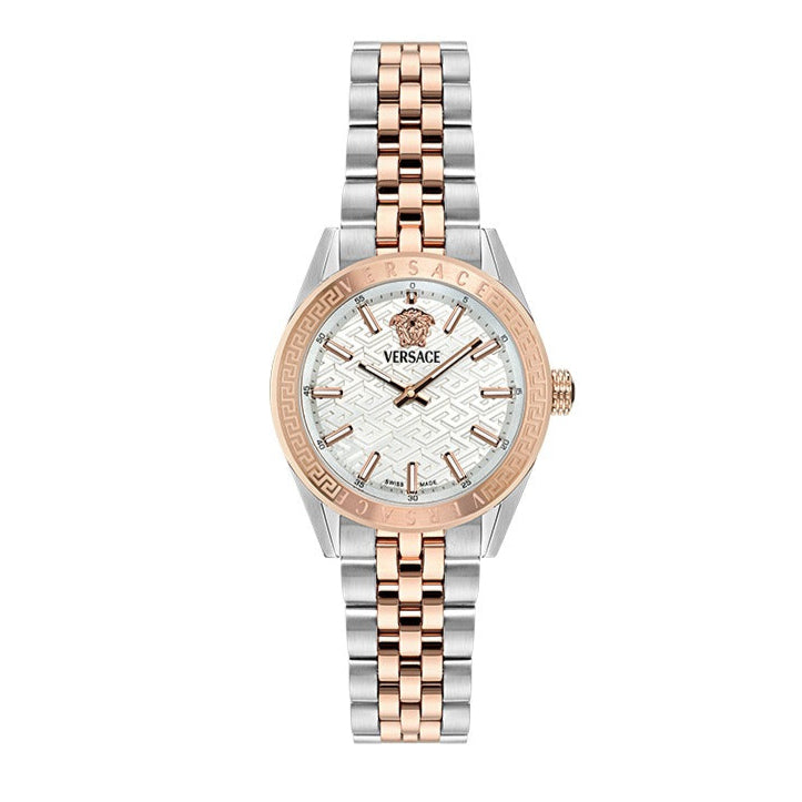Versace V-Code Analog White Dial Two Tone Steel Strap Watch for Women - VE8I00624 Buy Now By Versace
