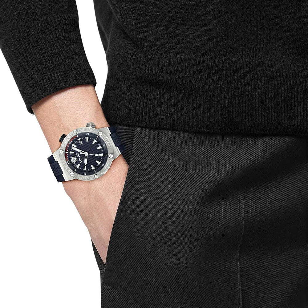 Versace Greca Diver Quartz Blue Dial Blue Rubber Strap Watch for Men - VE8G00124 Buy Now By Versace