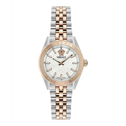 Versace V-Code Analog White Dial Two Tone Steel Strap Watch for Women - VE8I00624 Buy Now By Versace