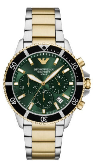 Emporio Armani World Explorer Chronograph Green Dial Two Tone Steel Strap Watch for Men - AR11695 Buy Now By Emporio Armani