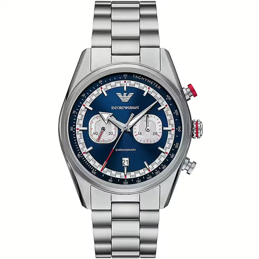 Emporio Armani Racer Chronograph Blue Dial Silver Steel Strap Watch for Men - AR11676 Buy Now By Emporio Armani
