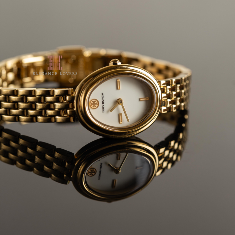 Tory Burch Oval White Dial Gold Steel Strap Watch for Women - TBW6032 Buy Now By Tory Burch