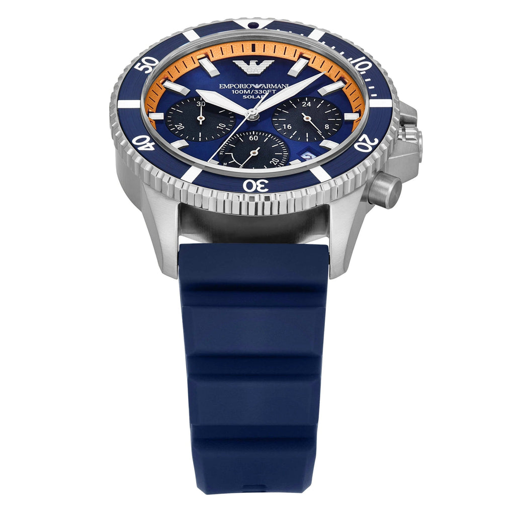Emporio Armani World Explorer Chronograph Blue Dial Blue Silicone Strap Watch for Men - AR11696 Buy Now By Emporio Armani