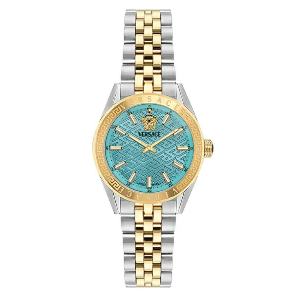 Versace V-Code Analog Turquoise Dial Two Tone Steel Strap Watch for Women - VE8I00524 Buy Now By Versace