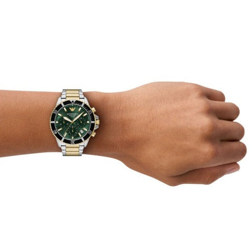Emporio Armani World Explorer Chronograph Green Dial Two Tone Steel Strap Watch for Men - AR11695 Buy Now By Emporio Armani
