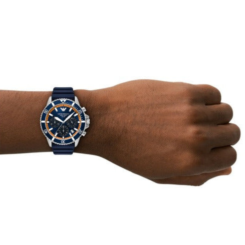 Emporio Armani World Explorer Chronograph Blue Dial Blue Silicone Strap Watch for Men - AR11696 Buy Now By Emporio Armani